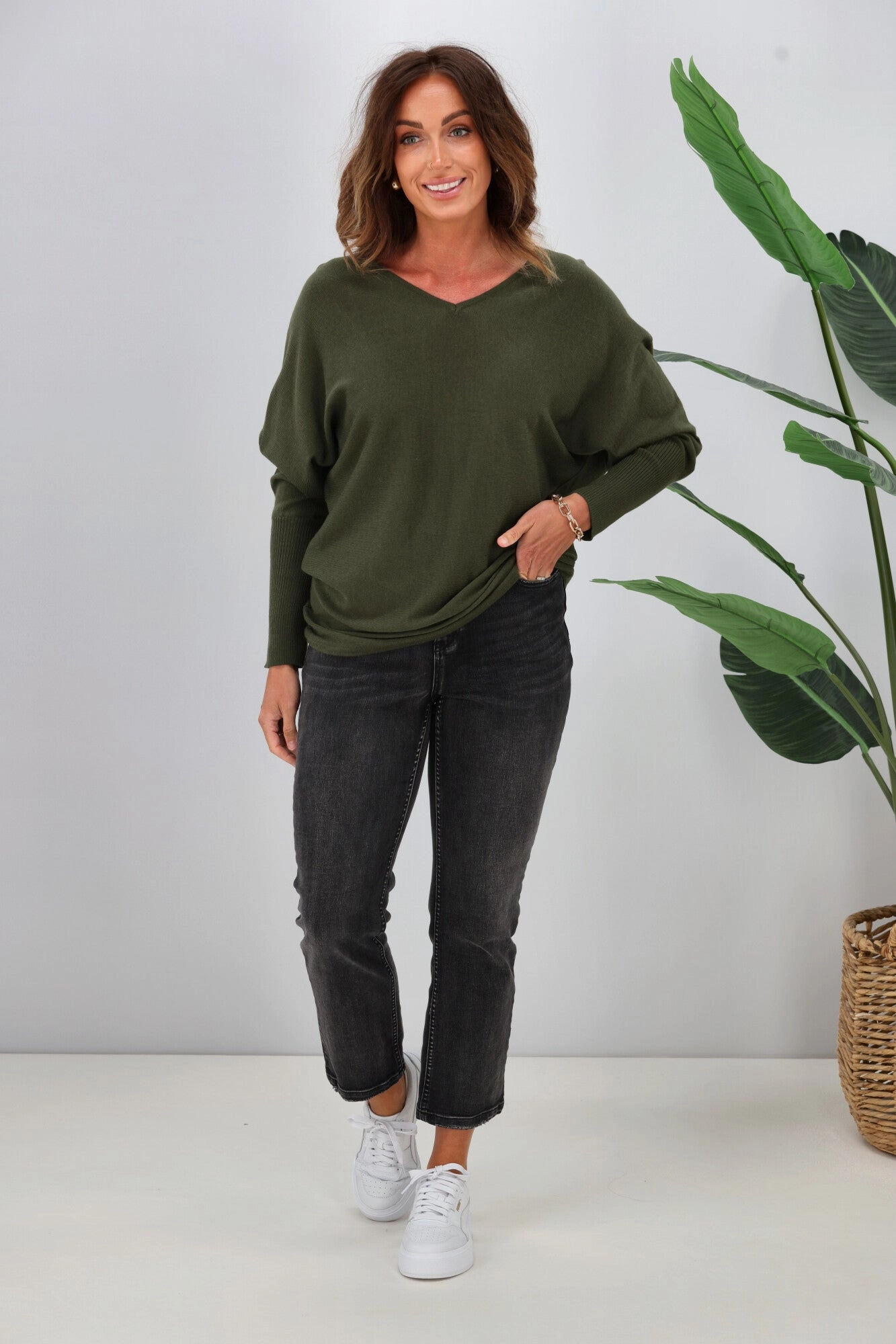 Alpine by Shine On Gigi Merino Batwing Top Olive