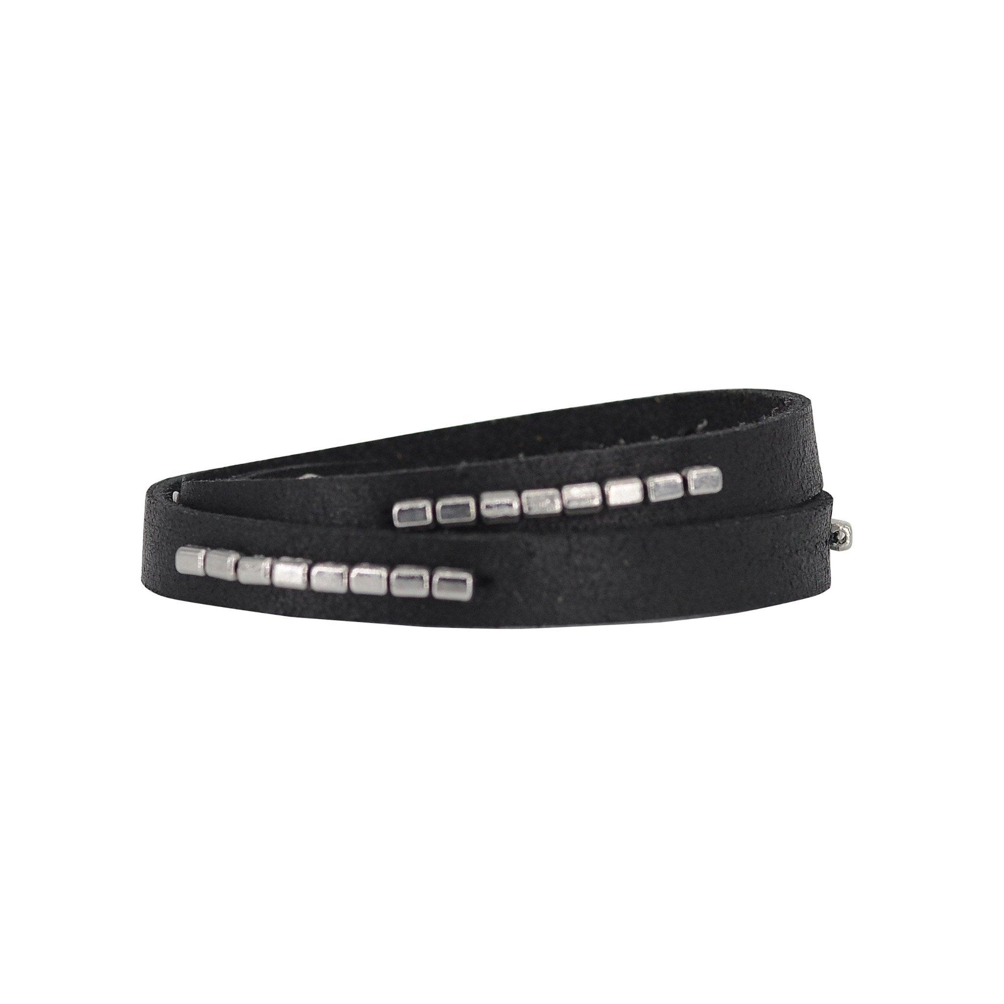 Double Wrap with Rectangle Beads Leather Bracelet