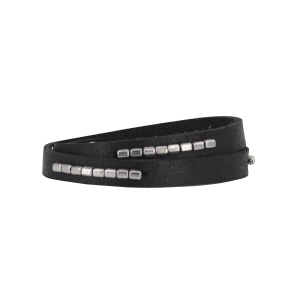 Double Wrap with Rectangle Beads Leather Bracelet