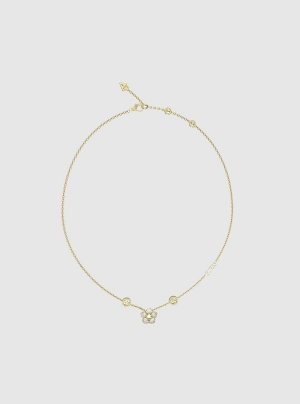 Gold 4G Logo & Pave Flower Necklace