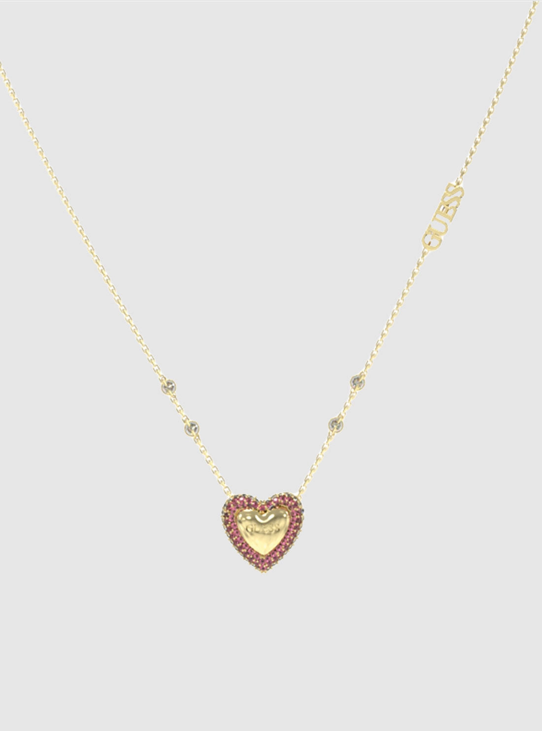 Gold Pink Pave Heart Necklace
