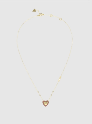 Gold Pink Pave Heart Necklace