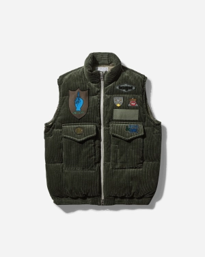 Gonz Multi Patch Corduroy Padded Vest Khaki