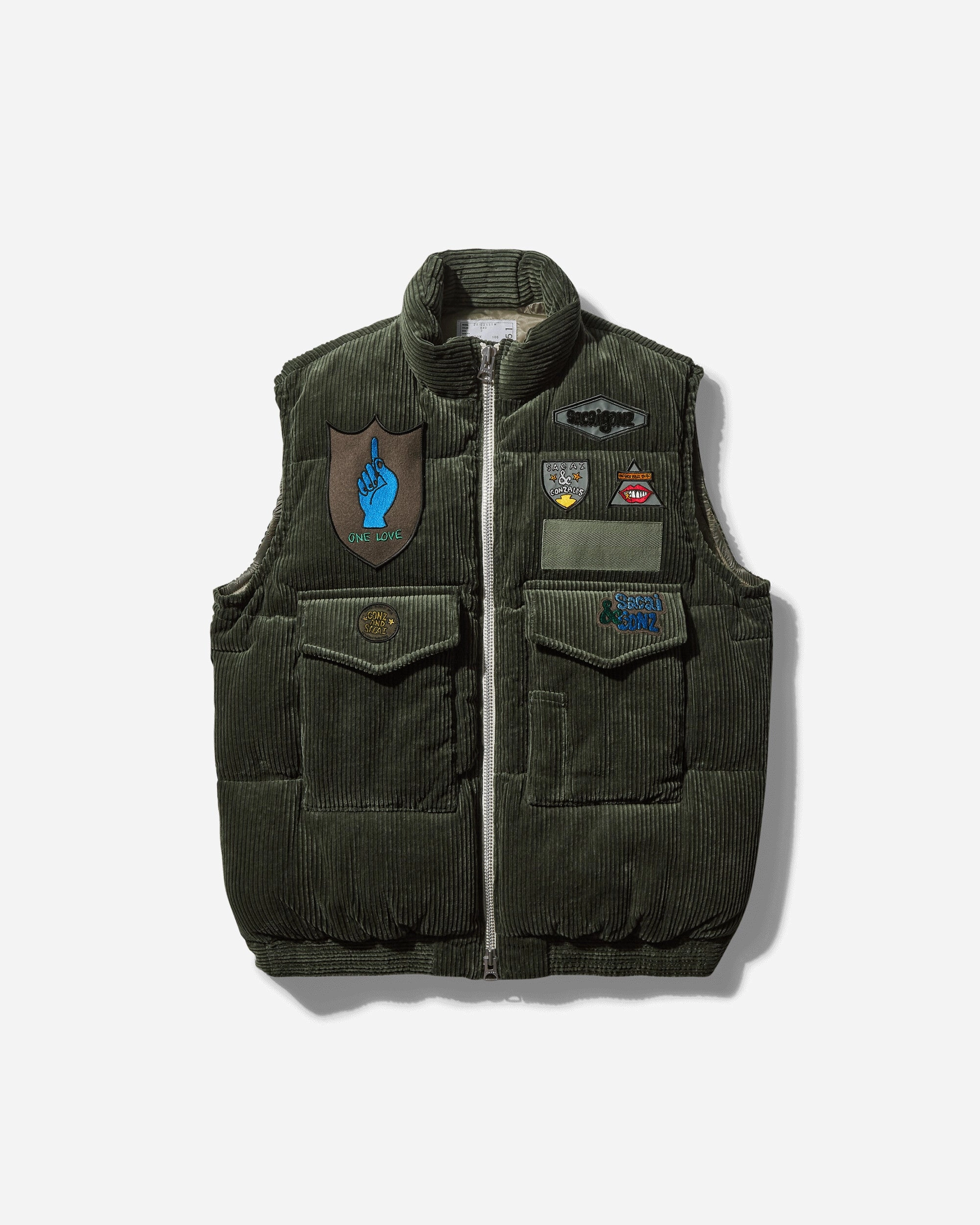 Gonz Multi Patch Corduroy Padded Vest Khaki