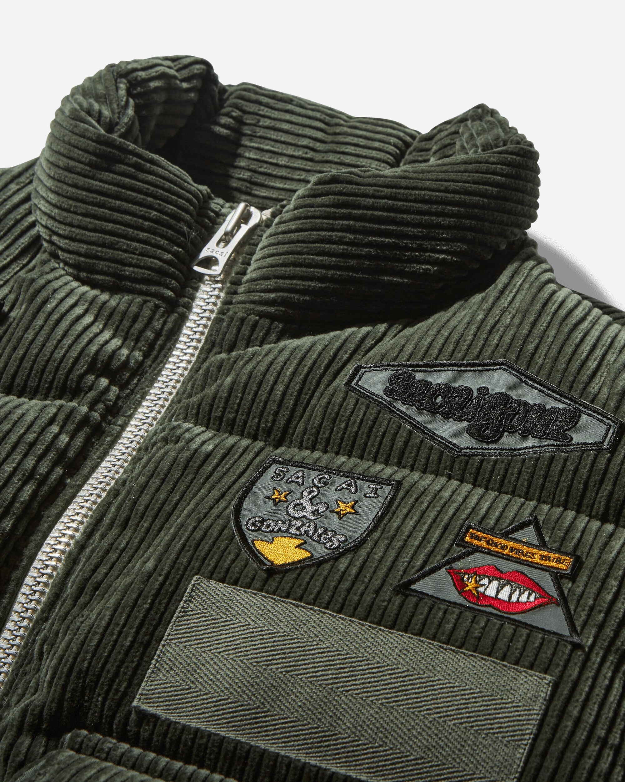 Gonz Multi Patch Corduroy Padded Vest Khaki