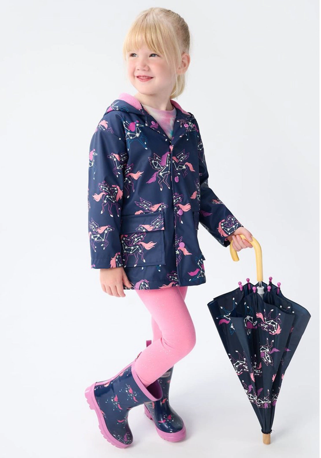 Hatley Mini girls Constellations Colour Changing Raincoat, Navy