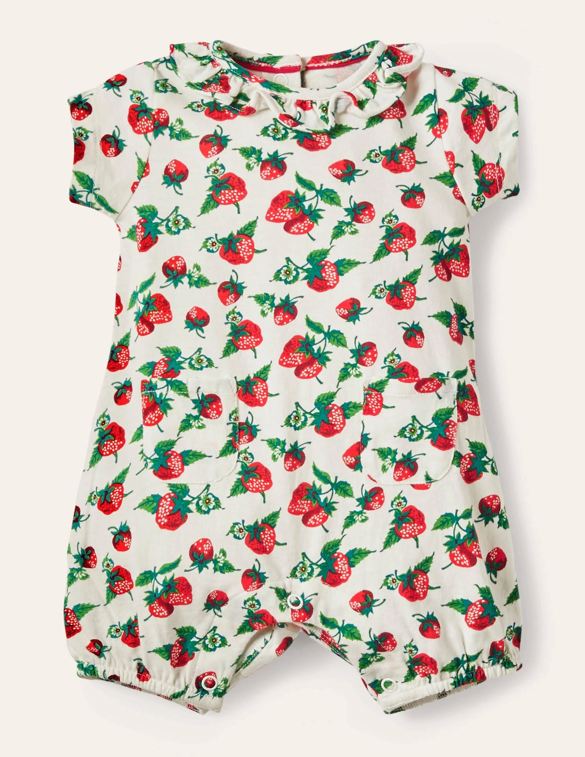 Jersey Romper-Ivory Strawberry Patch