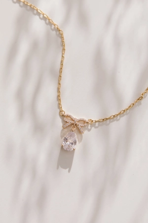 Jewel Bow Tear Drop Necklace in Crystal
