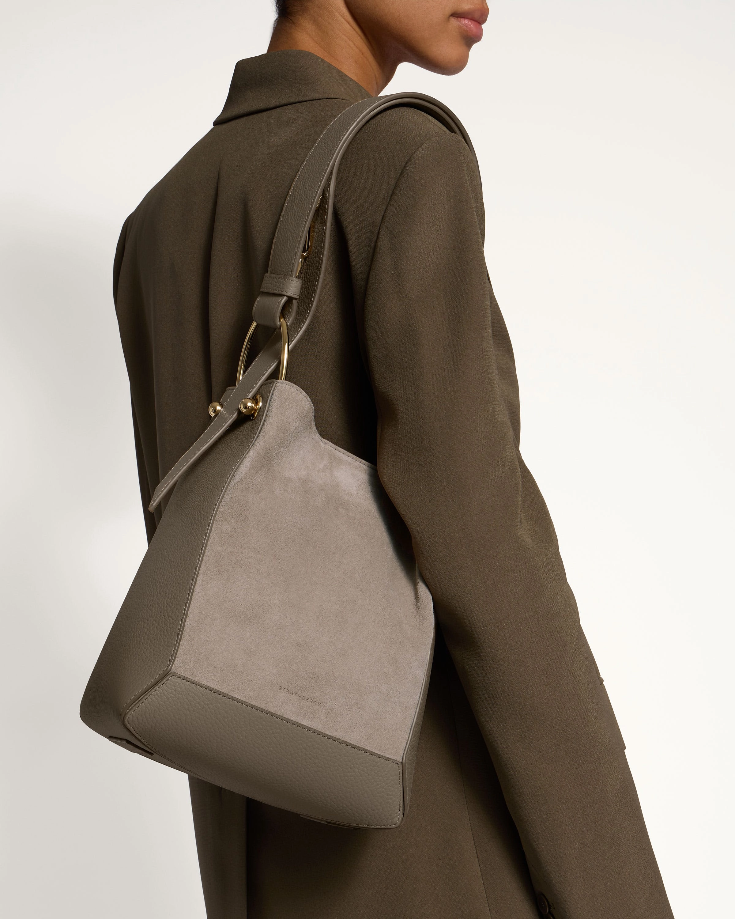 Lana Midi Bucket Bag - Taupe Suede