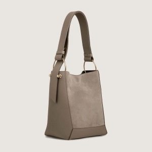Lana Midi Bucket Bag - Taupe Suede