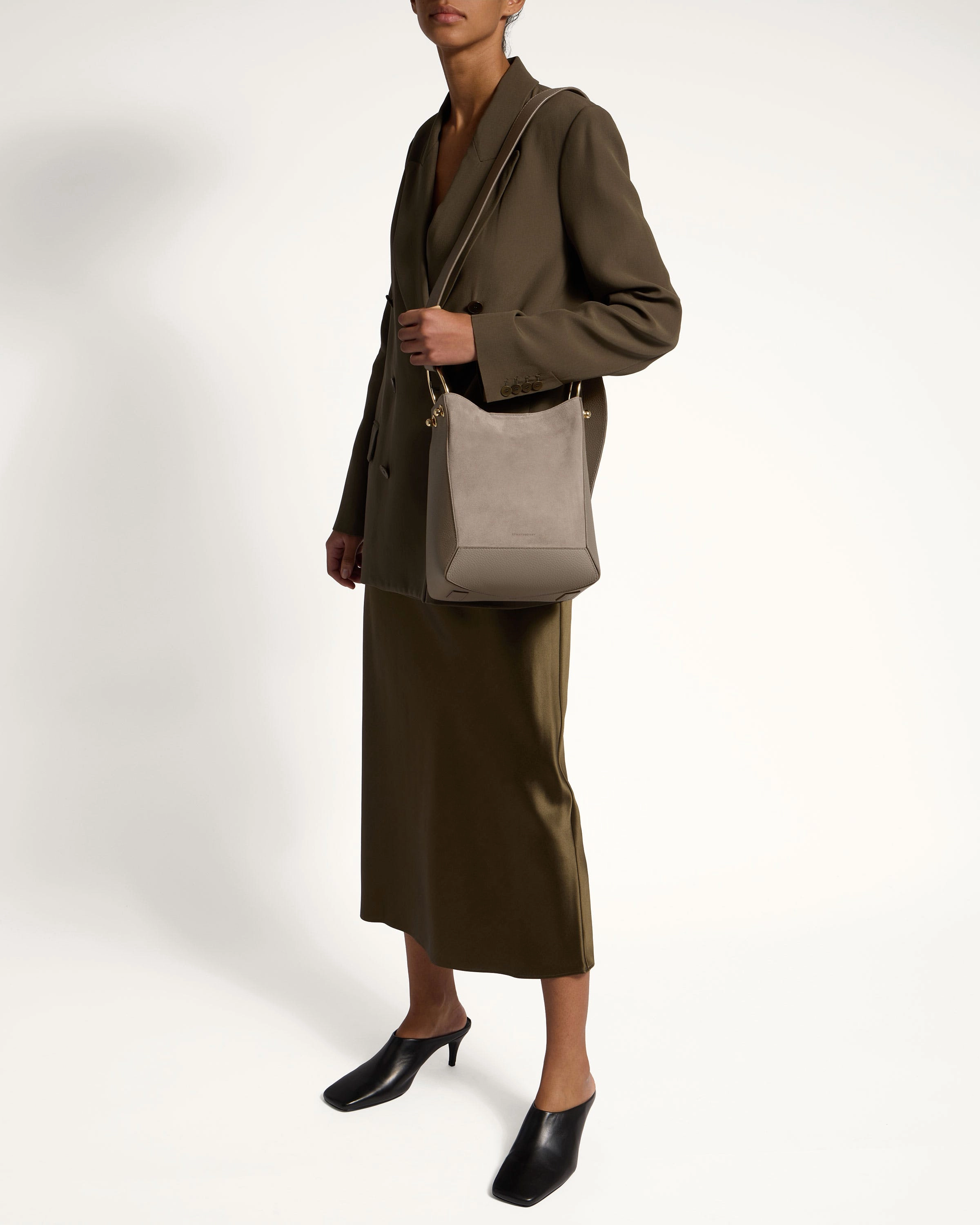 Lana Midi Bucket Bag - Taupe Suede