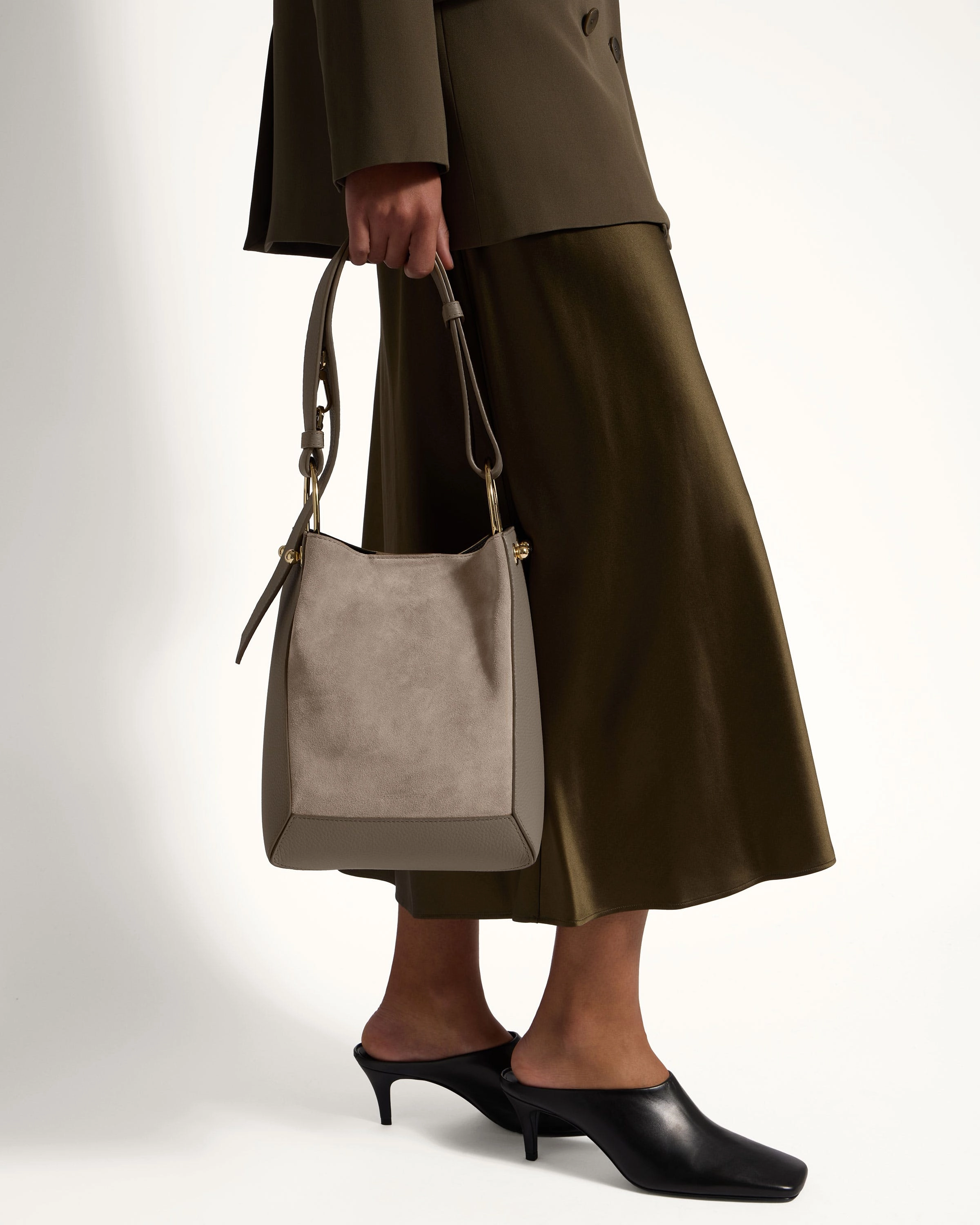 Lana Midi Bucket Bag - Taupe Suede
