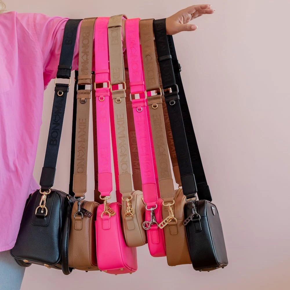 Logo Bag Strap with Leather -- Neon Pink