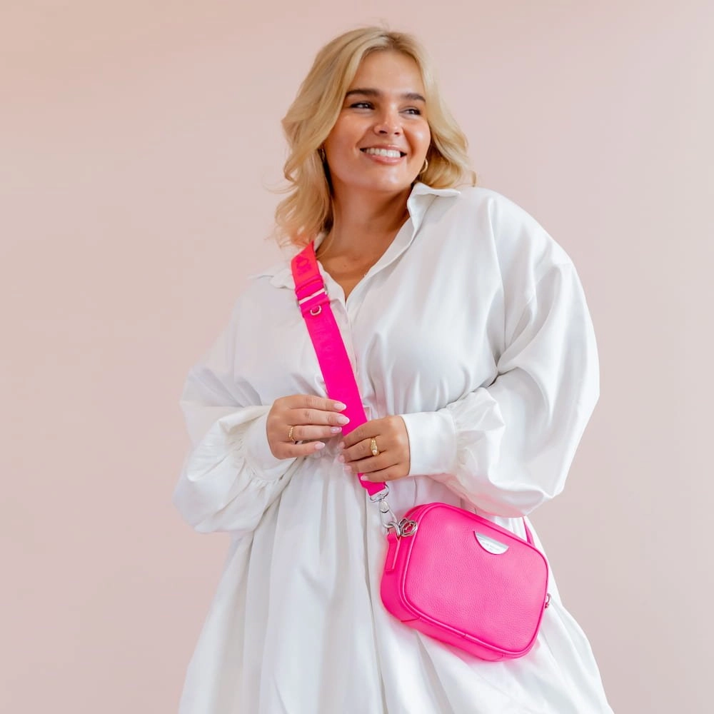 Logo Bag Strap with Leather -- Neon Pink