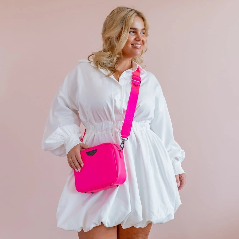 Logo Bag Strap with Leather -- Neon Pink