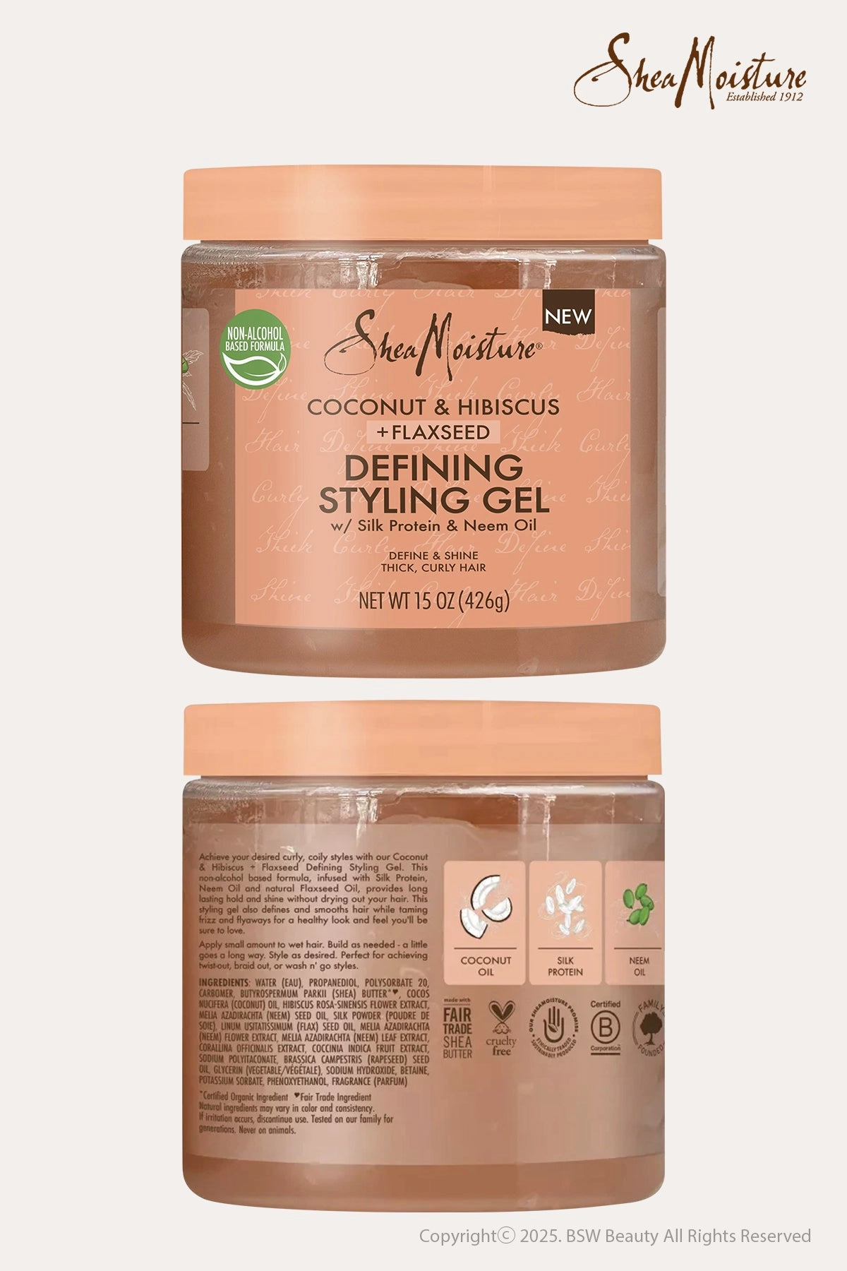 SHEA MOISTURE COCONUT & HIBISCUS   FLAXSEED DEFINING STYLING GEL 15oz