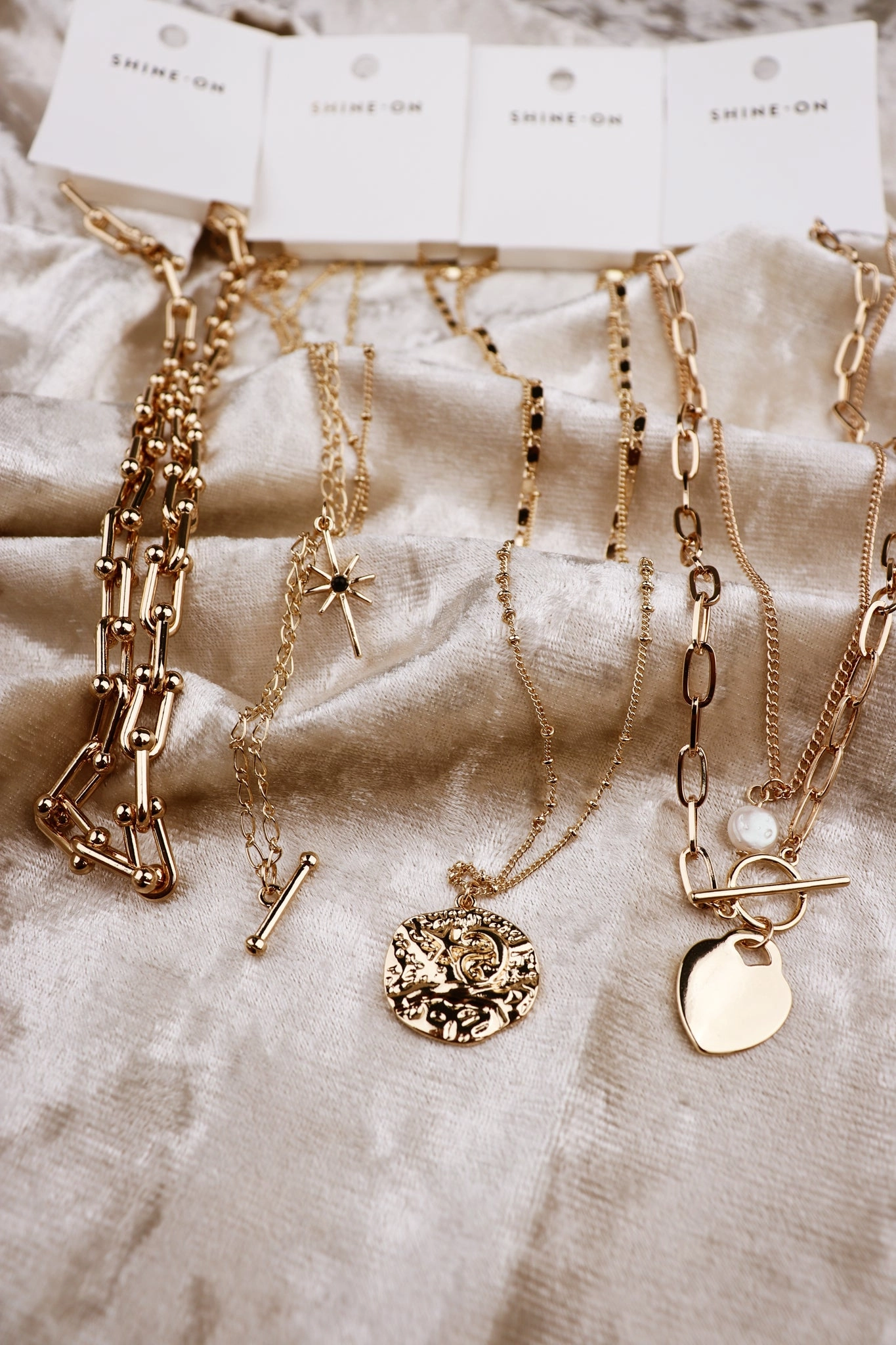 Shine On Label Chunky Chain Necklace Set Gold