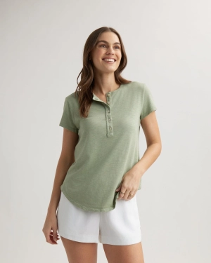 Short Sleeve Henley - Olive Grove