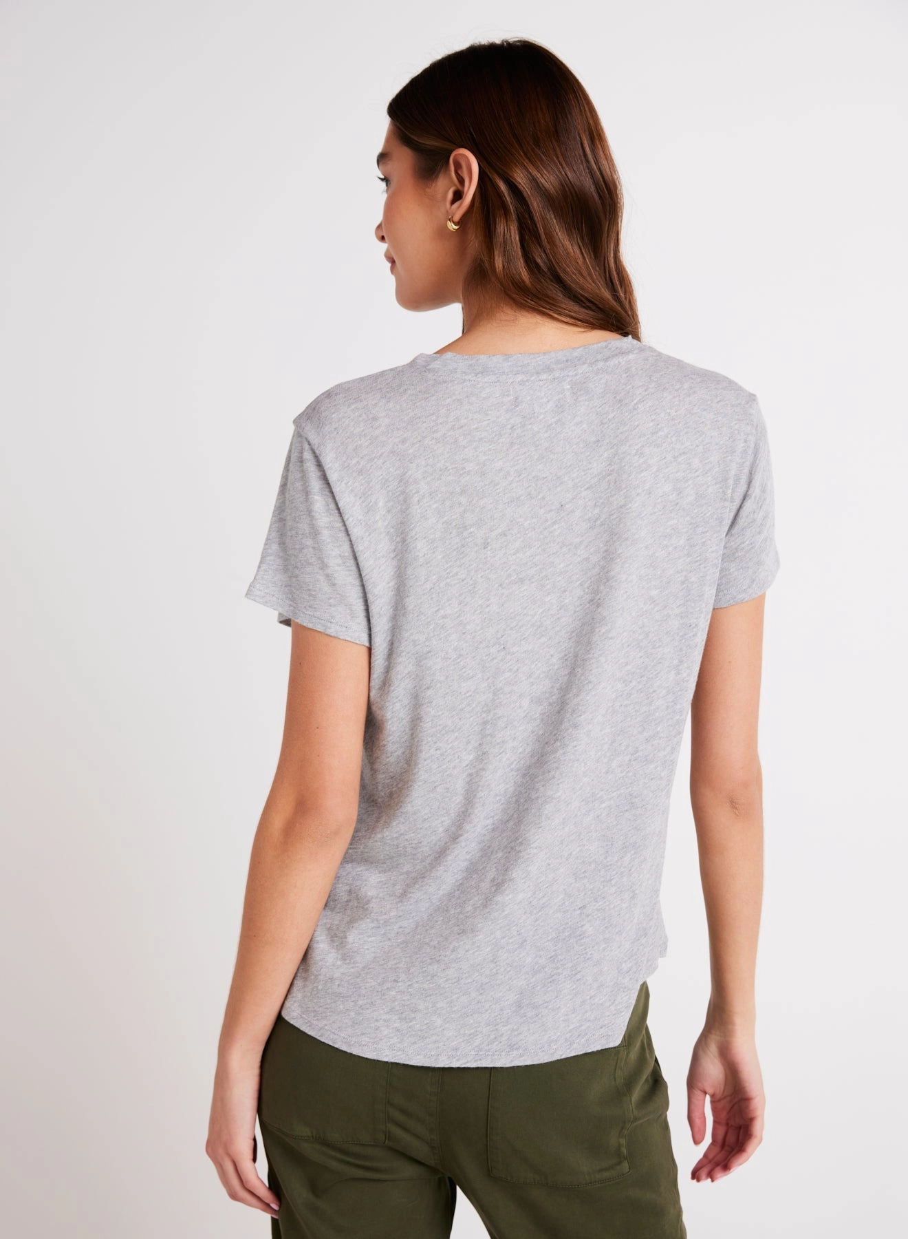 Side Slit V-Neck Tee - Heather Ash