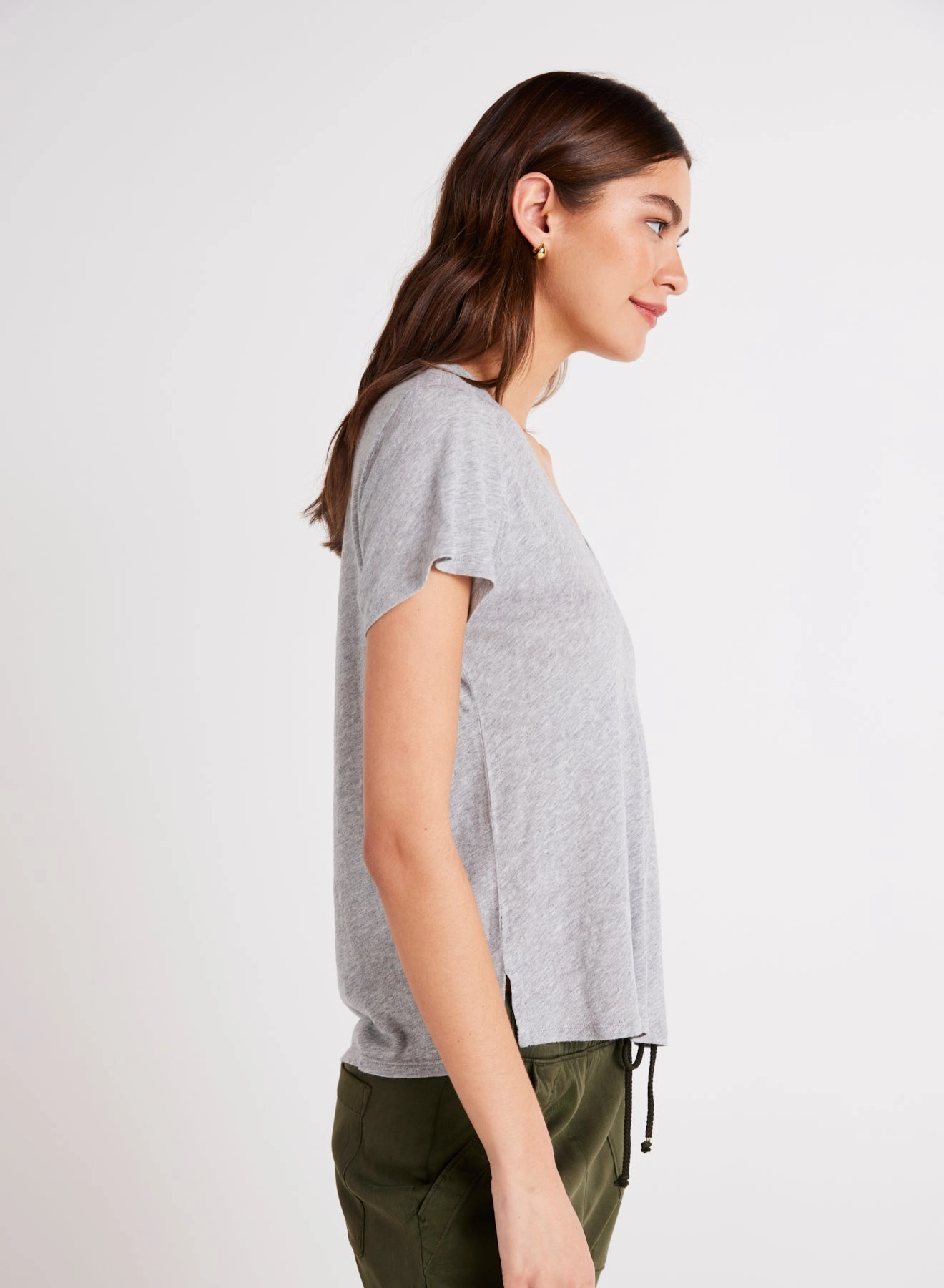 Side Slit V-Neck Tee - Heather Ash