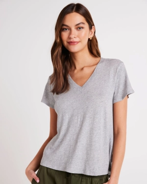 Side Slit V-Neck Tee - Heather Ash