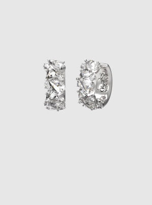 Silver Multi Crystal Huggie Earrings