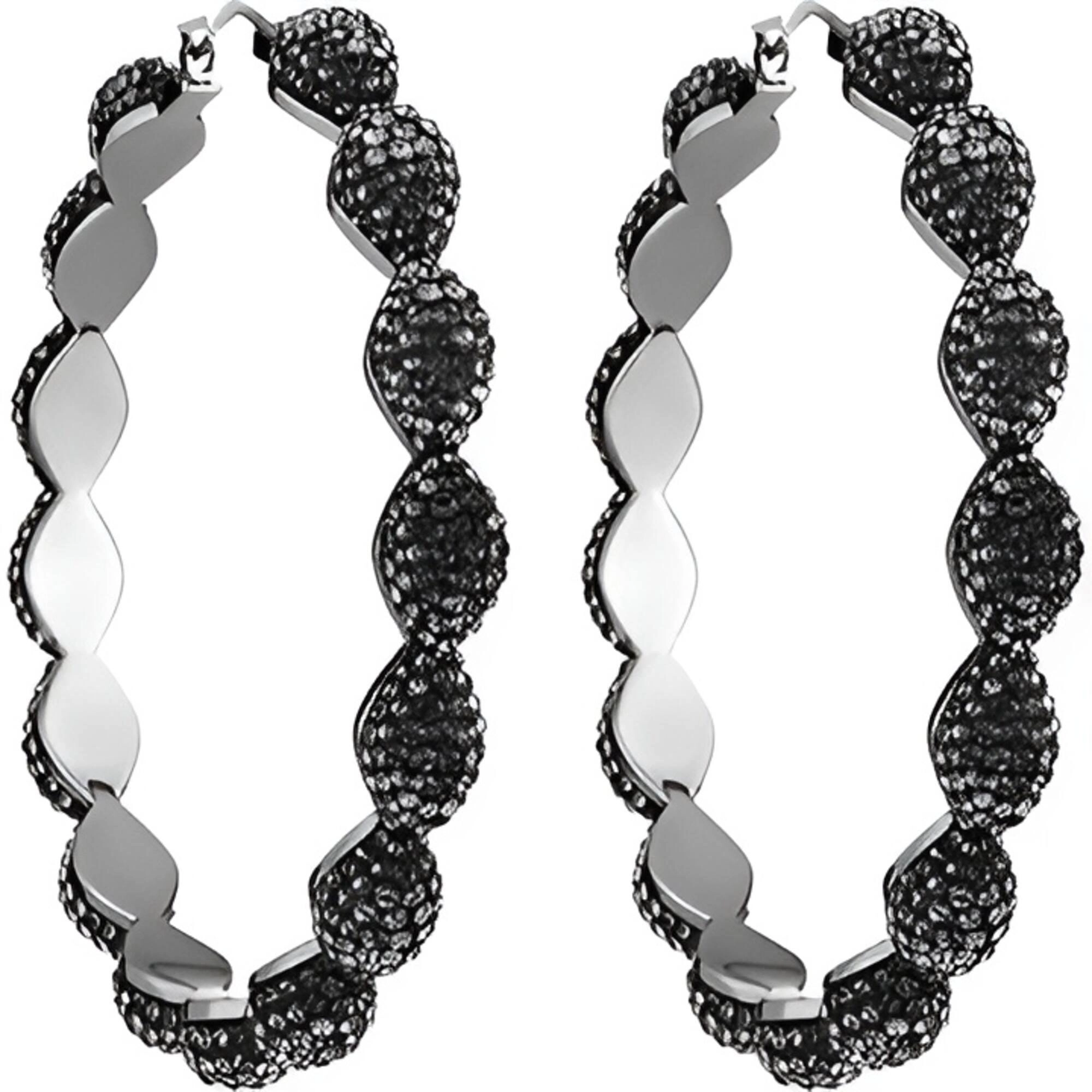 Swarovski Women's Hoop Pierced Earrings - Atelier Black Crystals Moselle | 5455694