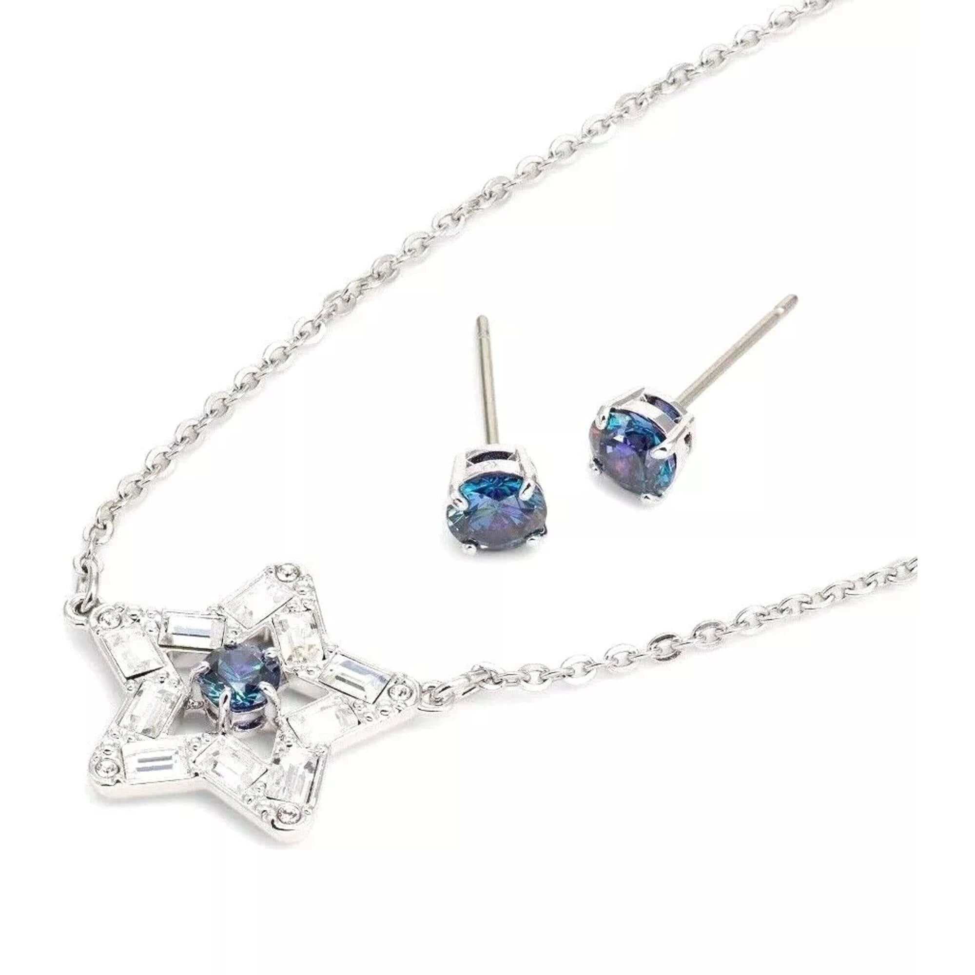 Swarovski Women's Jewelry Set - Stella Blue Star Crystal Rhodium Plated | 5646762