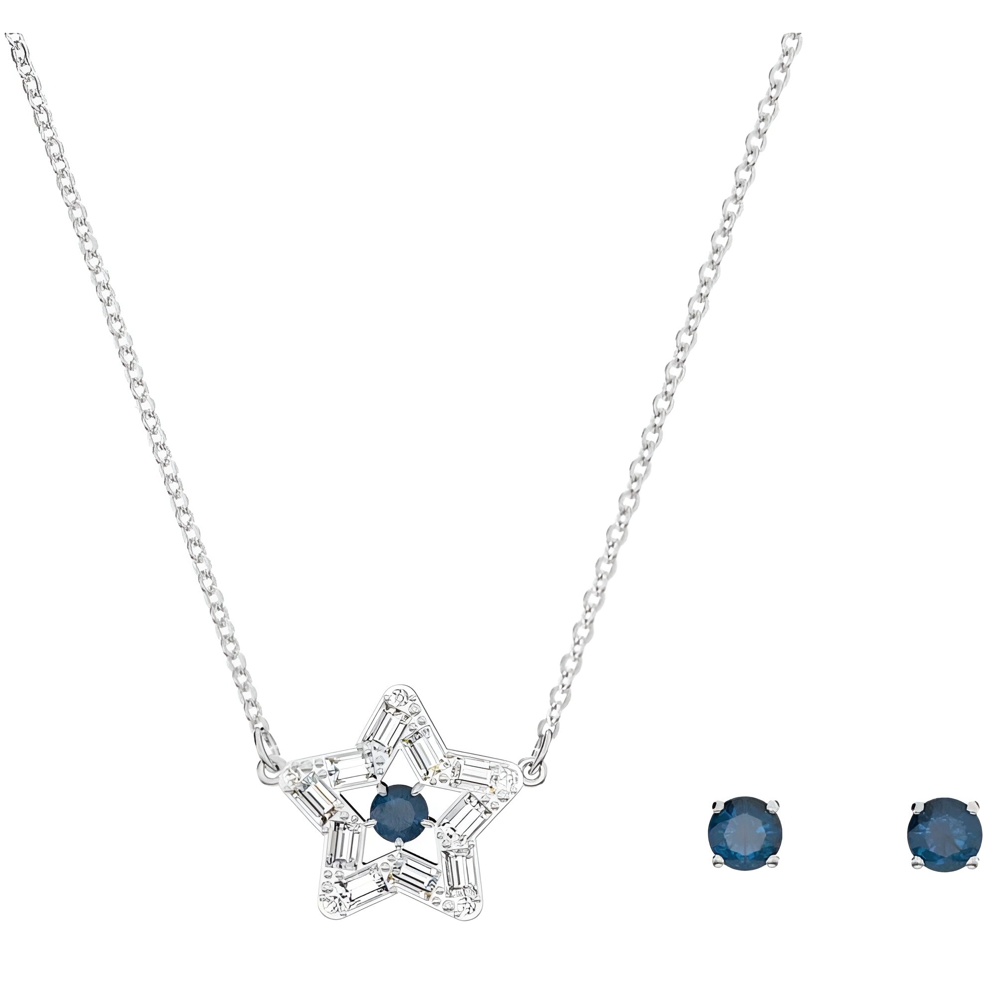 Swarovski Women's Jewelry Set - Stella Blue Star Crystal Rhodium Plated | 5646762