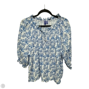 Top Short Sleeve By Ros Garden In Blue & White, Size: L