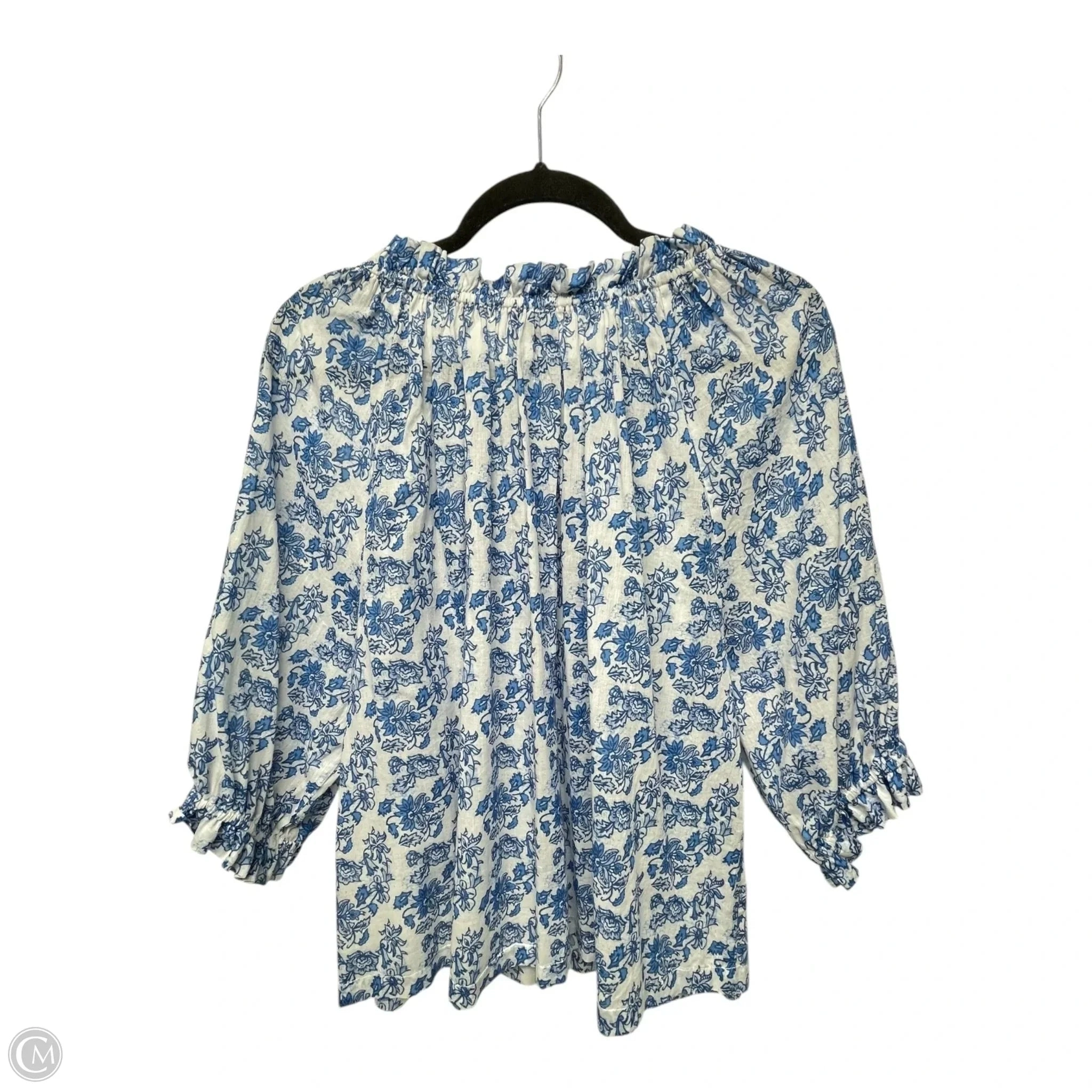 Top Short Sleeve By Ros Garden In Blue & White, Size: L