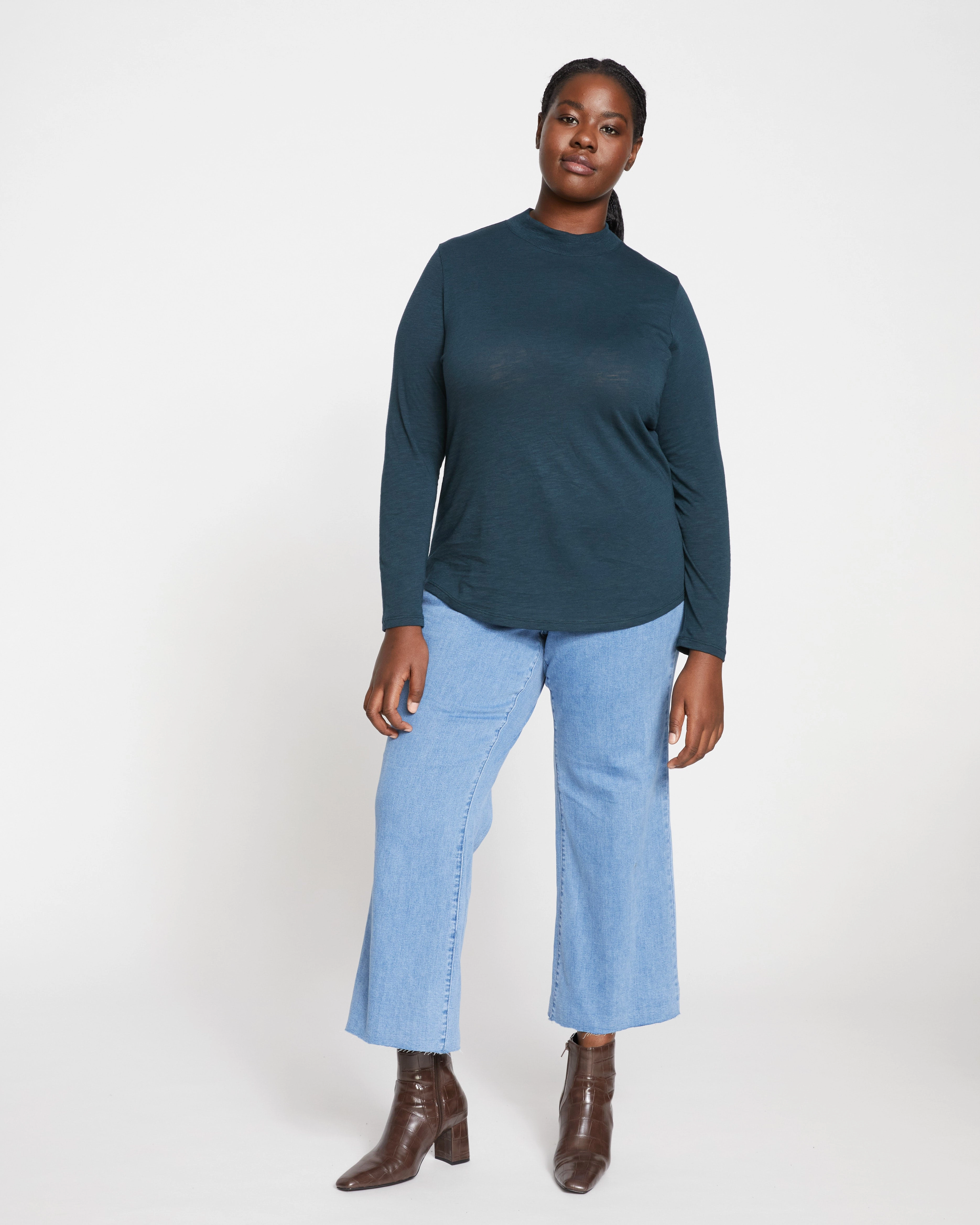 Tori Light-As-Air Mockneck Tee - Deep Sea