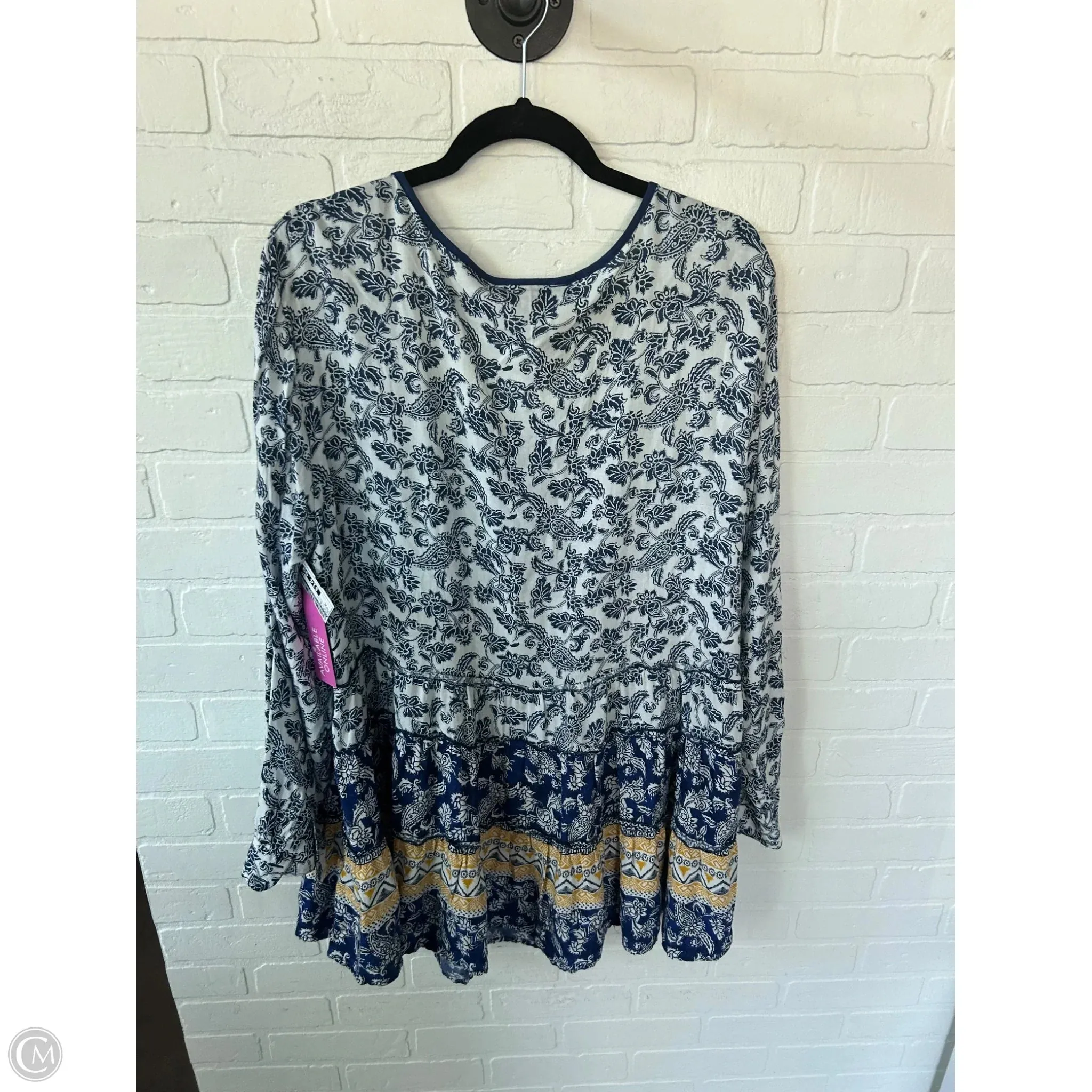 Tunic Long Sleeve By Style And Company In Blue & Yellow, Size: Xl