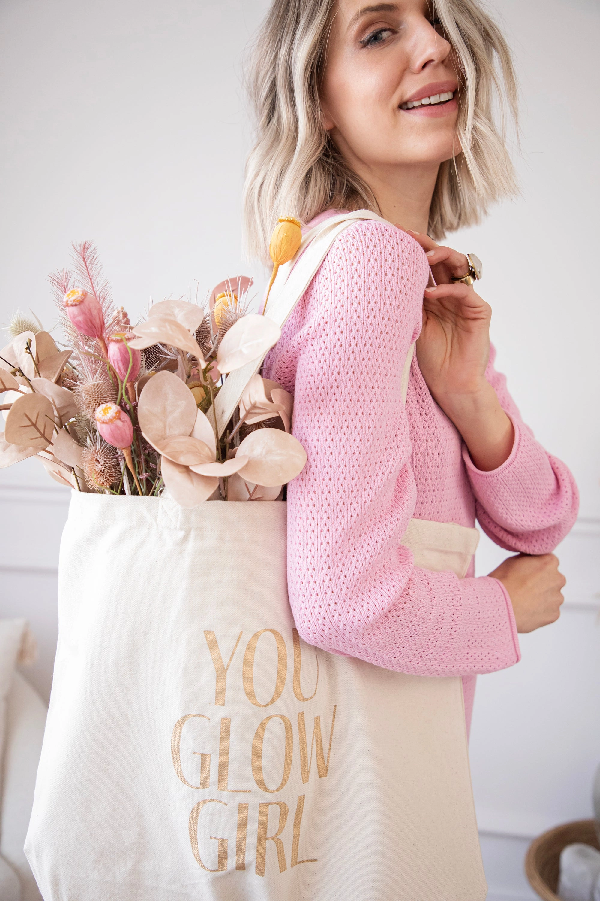 You Glow Girl Beige/Gold - Canvas Tas