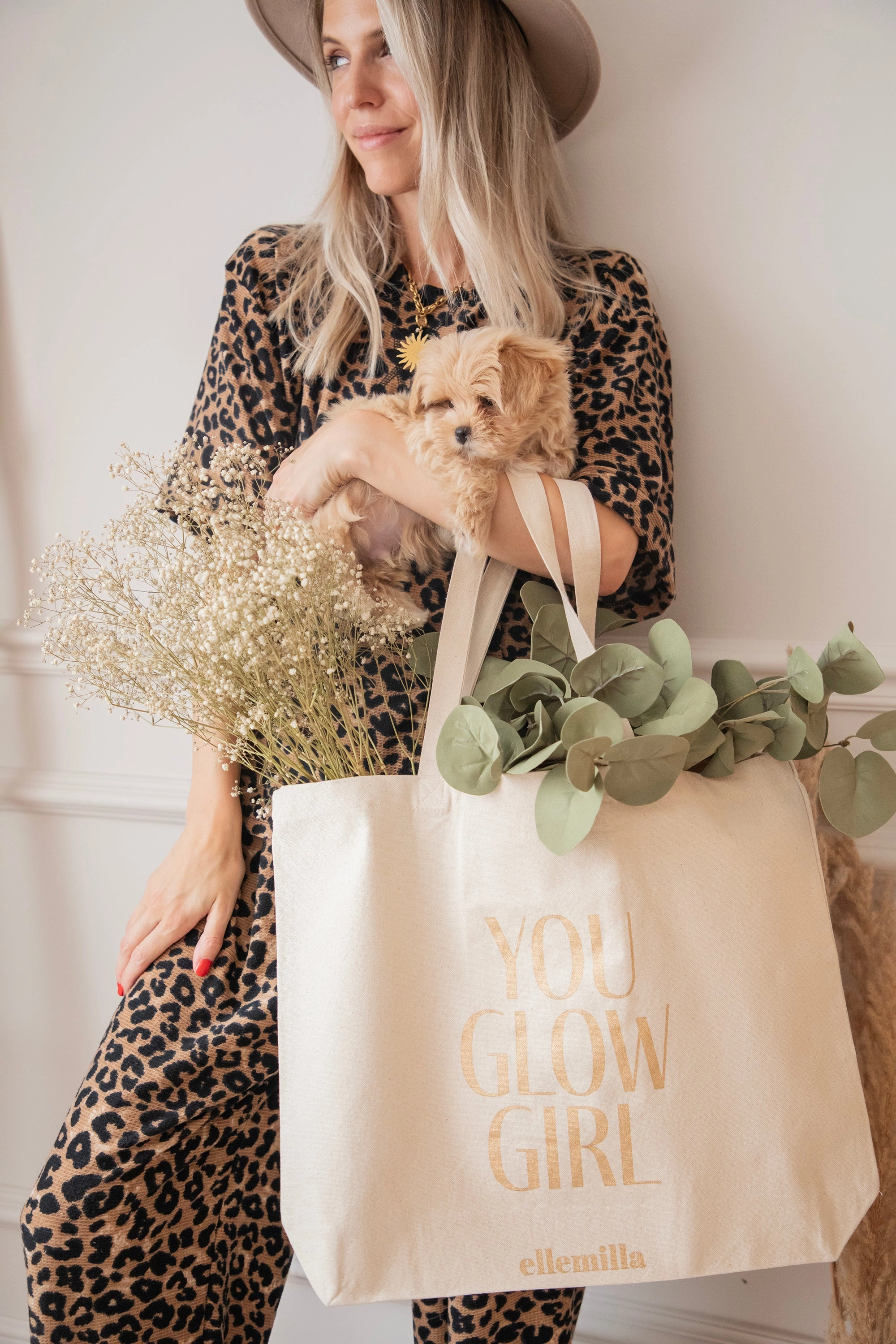 You Glow Girl Beige/Gold - Canvas Tas