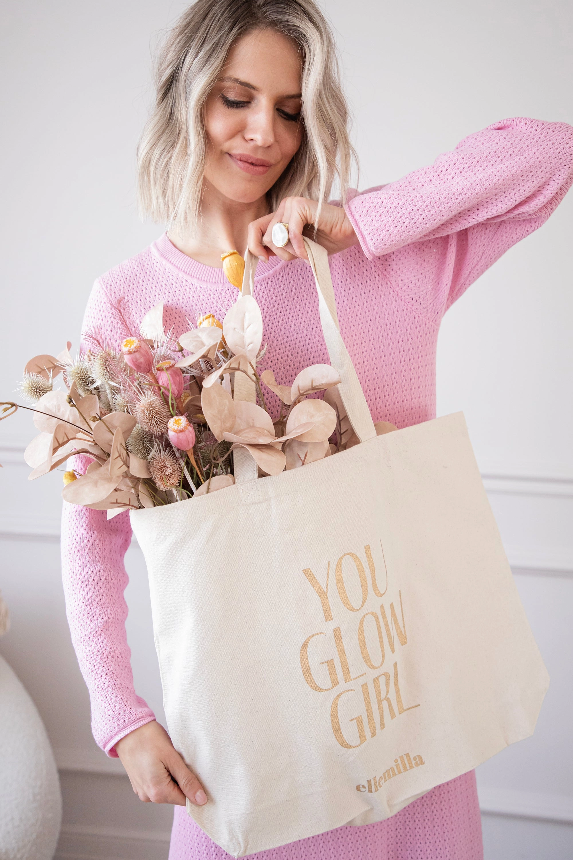You Glow Girl Beige/Gold - Canvas Tas