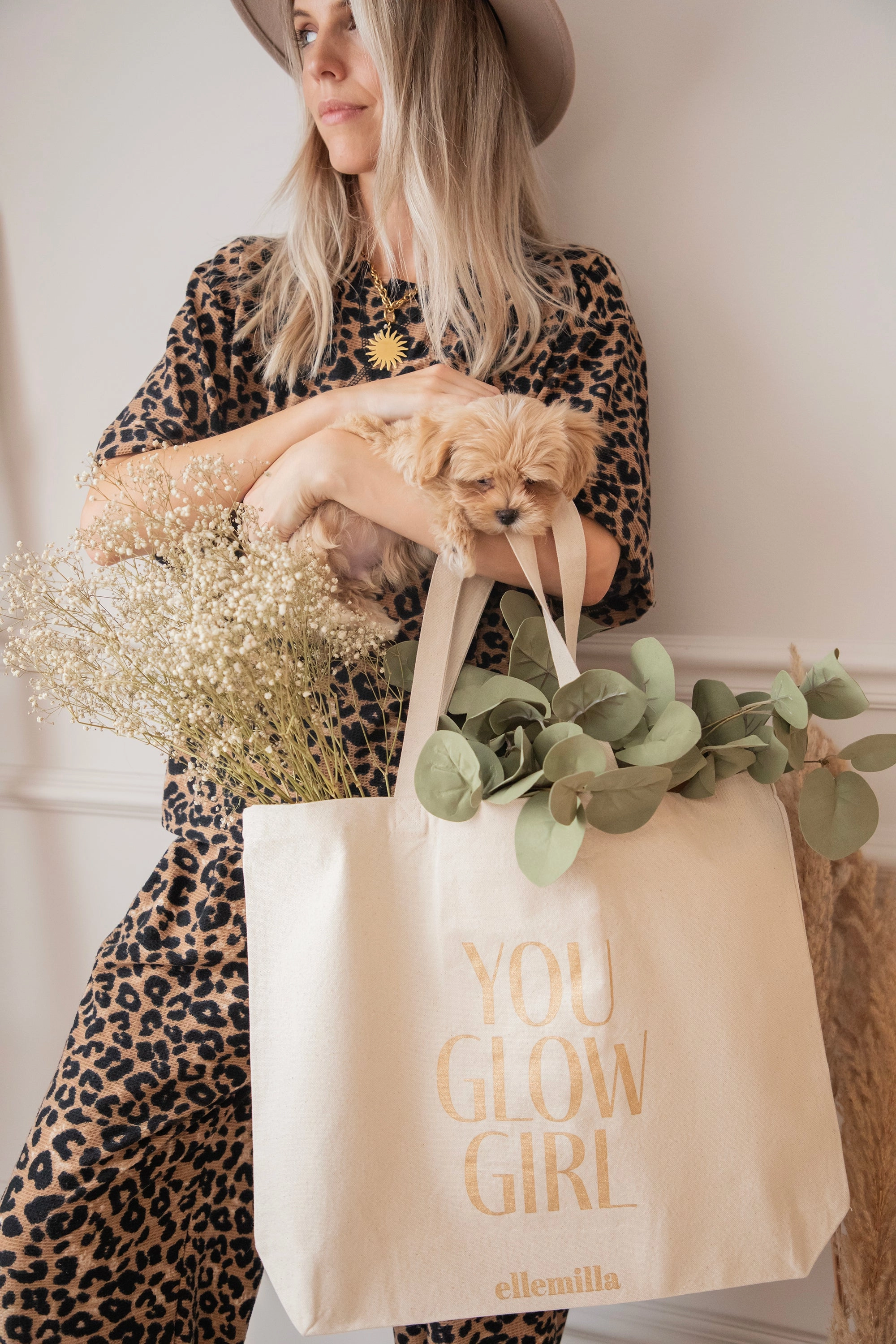 You Glow Girl Beige/Gold - Canvas Tas