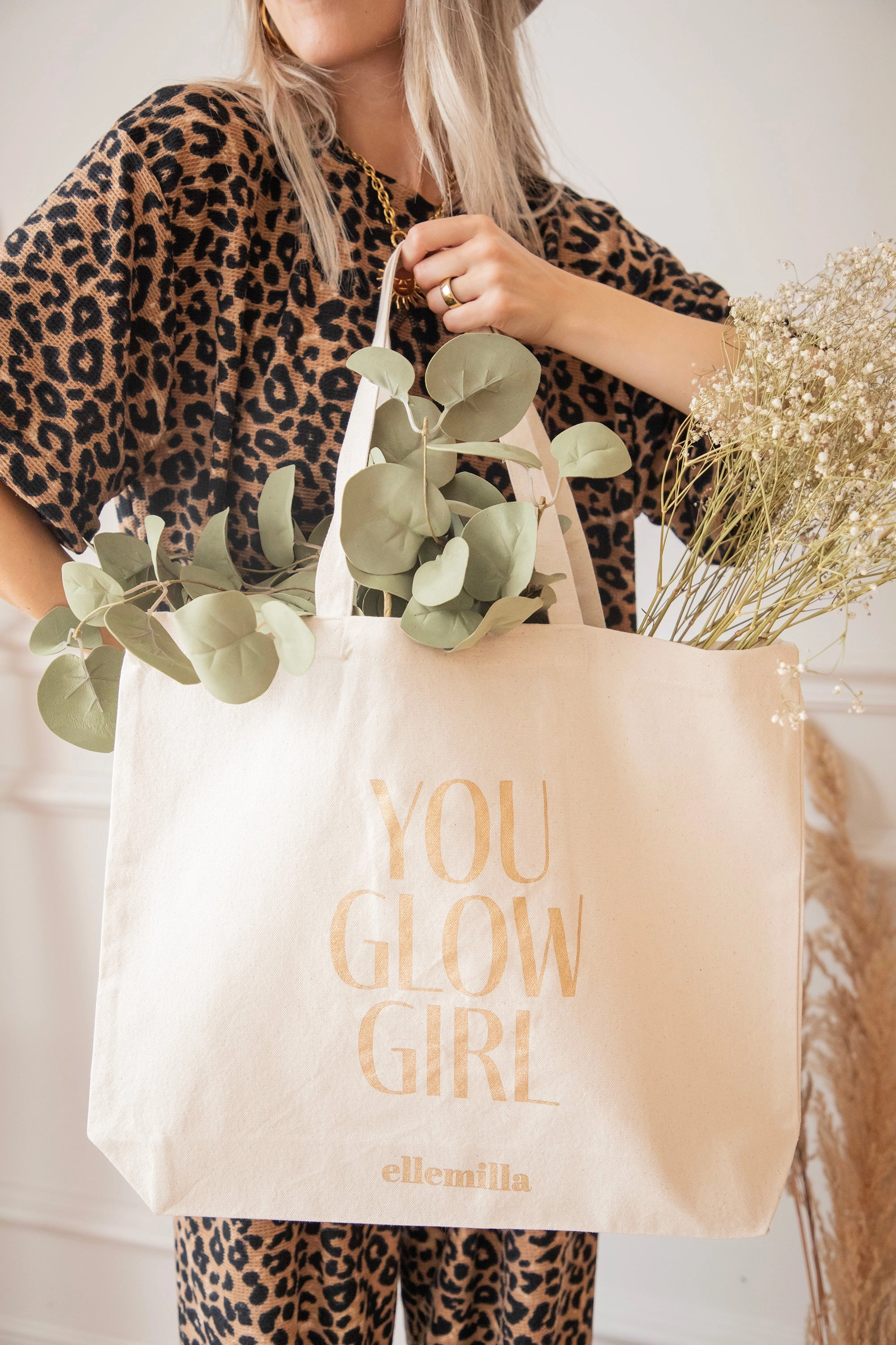 You Glow Girl Beige/Gold - Canvas Tas