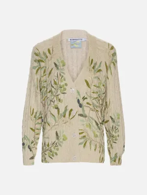 Zuri Cable Knit Cardigan in Butter/Olive Tree