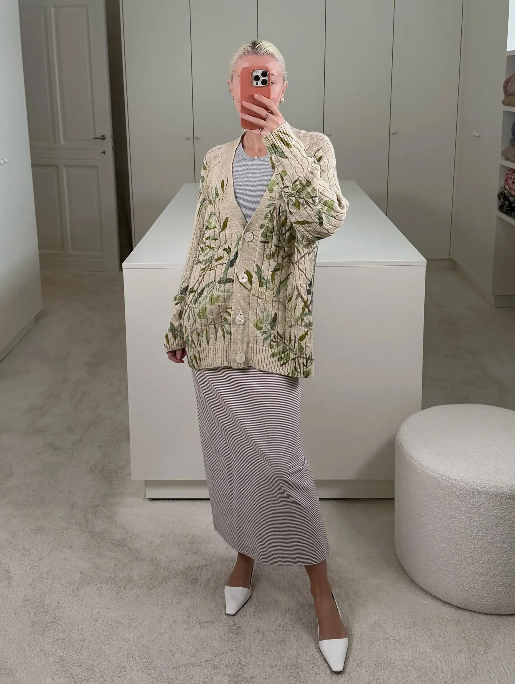 Zuri Cable Knit Cardigan in Butter/Olive Tree